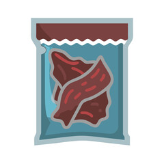 Packaged beef jerky flat vector icon illustration design