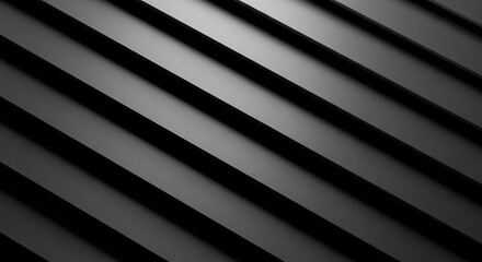Obraz premium Abstract black and grey striped background with diagonal lines and shadows.