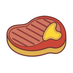 Cartoon beef steak with melting butter isolated on black