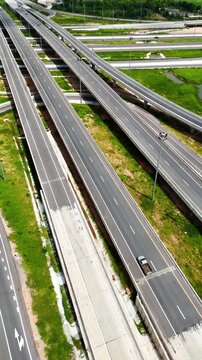 Vertical video aerial view bridge intersection between the highway numbers 290 and 304 Nakhon Ratchasima