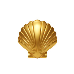 A single unique golden seashell design, smooth metallic texture with glowing highlights, elegant and minimal luxury aesthetic, centered, square 1:1 ratio, ultra high resolution, isolated on pure white
