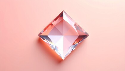 Elegant rose quartz rhombus with facets, illuminated against a soft pink backdrop