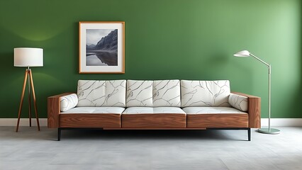Contemporary living space with a green accent wall, modern furniture, and uncluttered aesthetic.