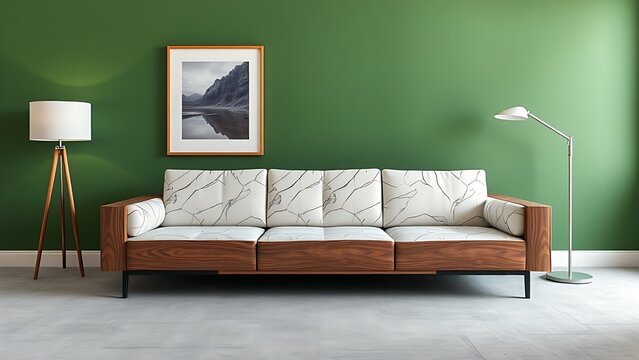 Contemporary living space with a green accent wall, modern furniture, and uncluttered aesthetic.