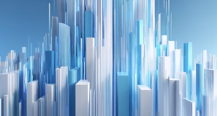 Obraz premium Abstract data visualization with blue and white geometric shapes soaring upwards