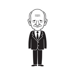 Old person in formal suit black and white vector illustration portrait elegant classic digital artwork