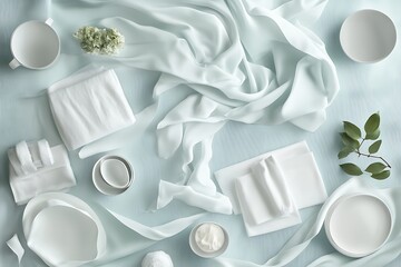Elegant seamless pattern with napkins, tablecloths, and textiles for hospitality service.