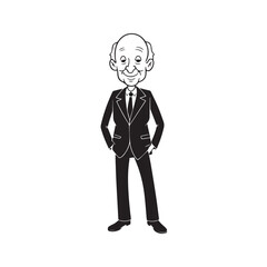 Old person in formal suit black and white vector illustration portrait elegant classic digital artwork