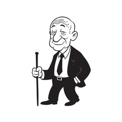 Old person in formal suit black and white vector illustration portrait elegant classic digital artwork
