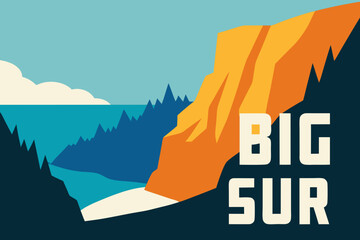 Big sur california coastal landscape with orange cliffs and blue ocean