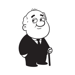 Fototapeta premium Old person in formal suit black and white vector illustration portrait elegant classic digital artwork