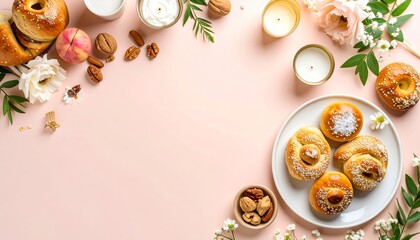 Elegant Simchat Torah Celebration Flat Lay with Space for Text