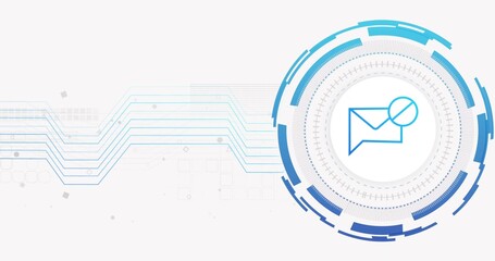 Sending data from circular interface on dashboard, with envelope icon, concentric rings, copy space