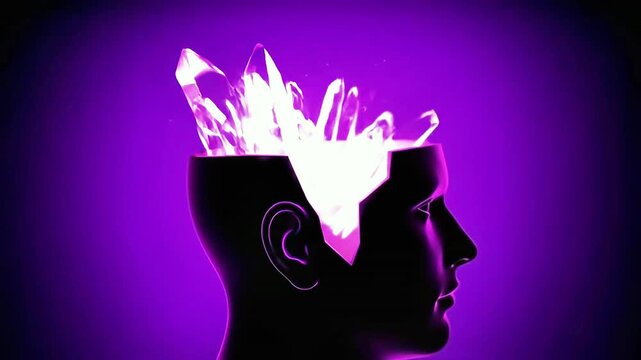 Silhouette of a Human Head with Abstract Brain Activity in Neon Purple Style