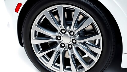 Obraz premium Close up of a car tire with a silver rim detail
