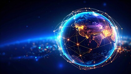 Interconnected Global Network Displaying Communication and Technology Advances