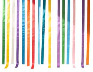 Colorful hanging ribbons isolated on transparent background