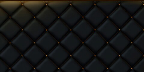 A close-up shot showcasing a luxurious black leather texture with gold accents and a diamond pattern.