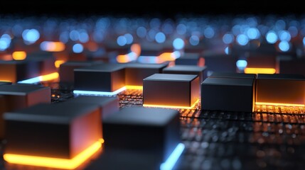 Obraz premium Abstract Technology Landscape with Glowing Edges and Bokeh Light