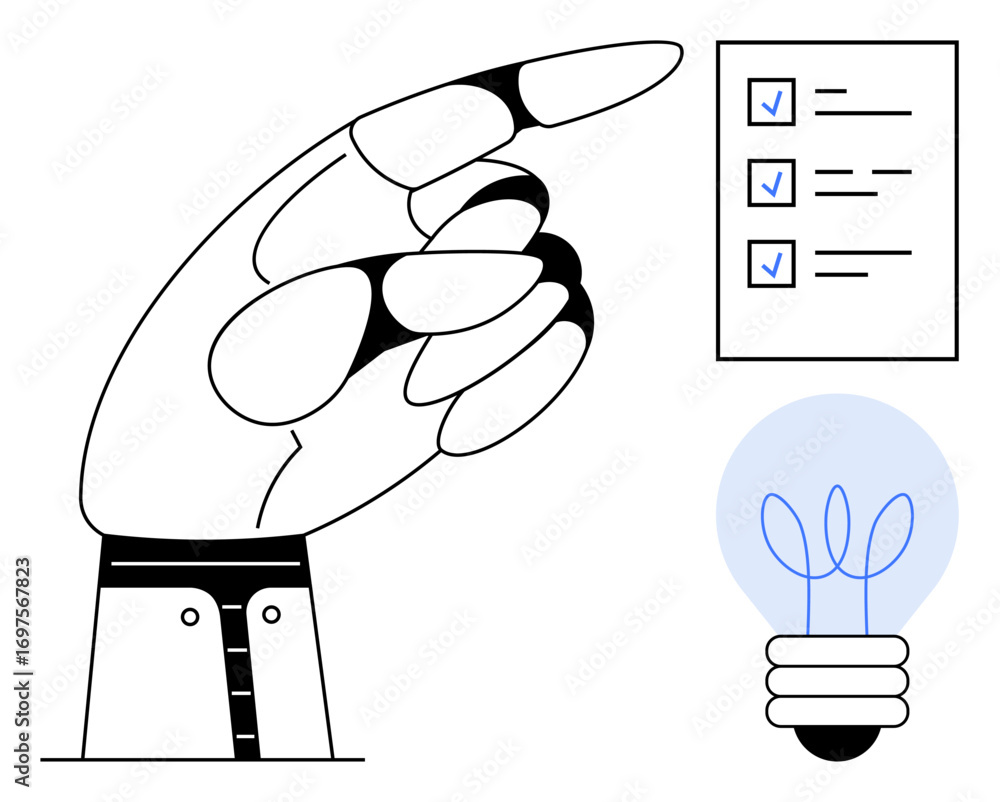 Aufkleber robotic hand gesturing towards a task checklist alongside a glowing lightbulb representing innovatio