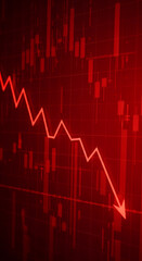 red downward graph on red background, financial crisis economy loss