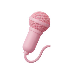 A single pink microphone with a coiled cord on a black background