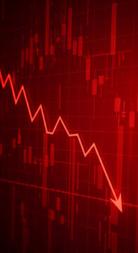 red downward graph on red background, financial crisis economy loss