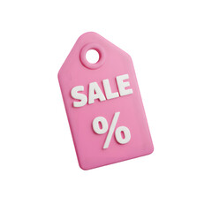 Pink sale tag with percentage symbol on black background
