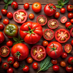 collection of red tomatoes whole halved and sliced