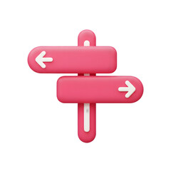 Pink directional signpost with arrows pointing left and right