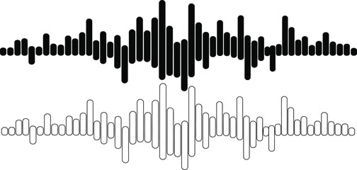 Dynamic sound wave graph with a mirrored outline below, representing audio signals and frequency