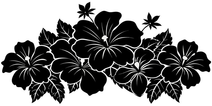 Black Vector Hibiscus Floral Arrangement
