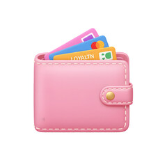 Pink leather wallet filled with colorful credit cards and loyalty cards