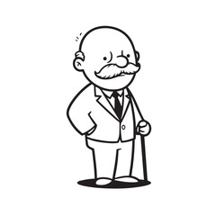 Old person in formal suit black and white vector illustration portrait elegant classic digital artwork