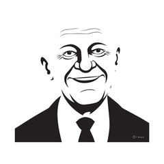 Old person in formal suit black and white vector illustration portrait elegant classic digital artwork