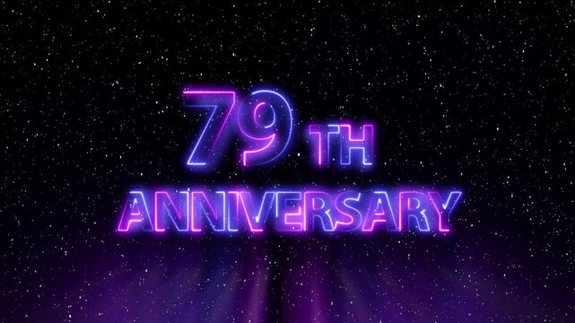 Congratulations on 79th Anniversary 4k video, neon glowing text animation on Luxury background.  Greeting text 79  anniversary Luxury celebration motion animation. neon lighting happy anniversary text