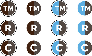  trademark, registered and Copyright symbol. Set of registered trademark icon. Copyright icon set collection. transparent png and vector illustration.
