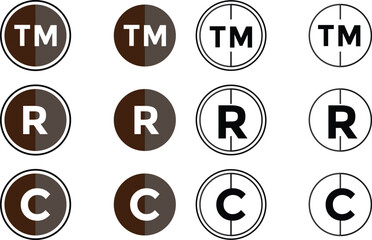 trademark, registered and Copyright symbol. Set of registered trademark icon. Copyright icon set collection. transparent png and vector illustration.
