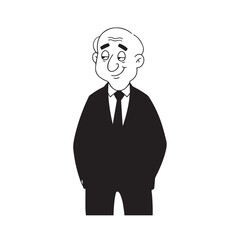 Old person in formal suit black and white vector illustration portrait elegant classic digital artwork