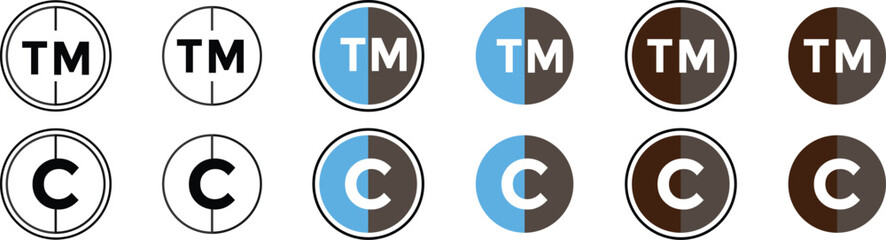  trademark, registered and Copyright symbol. Set of registered trademark icon. Copyright icon set collection. transparent png and vector illustration.

