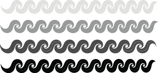 Elegant wave patterns in grayscale, perfect for borders and design elements.