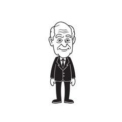 Old person in formal suit black and white vector illustration portrait elegant classic digital artwork