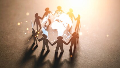 United Global Community: Paper People Connecting Around a Luminous World Sphere