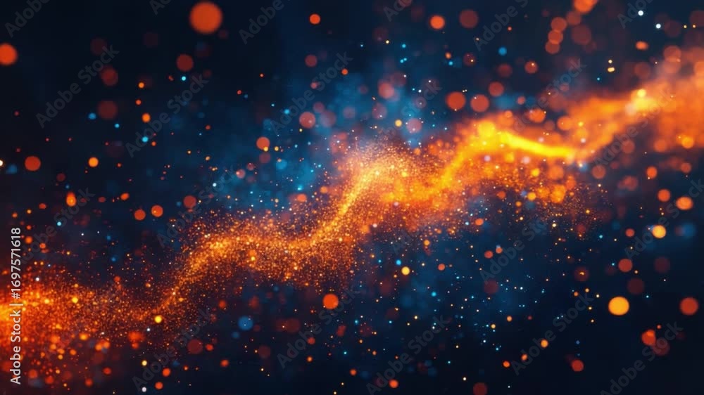 Poster vibrant cosmic particle stream with sparkling lights in blue and orange background for digital art a