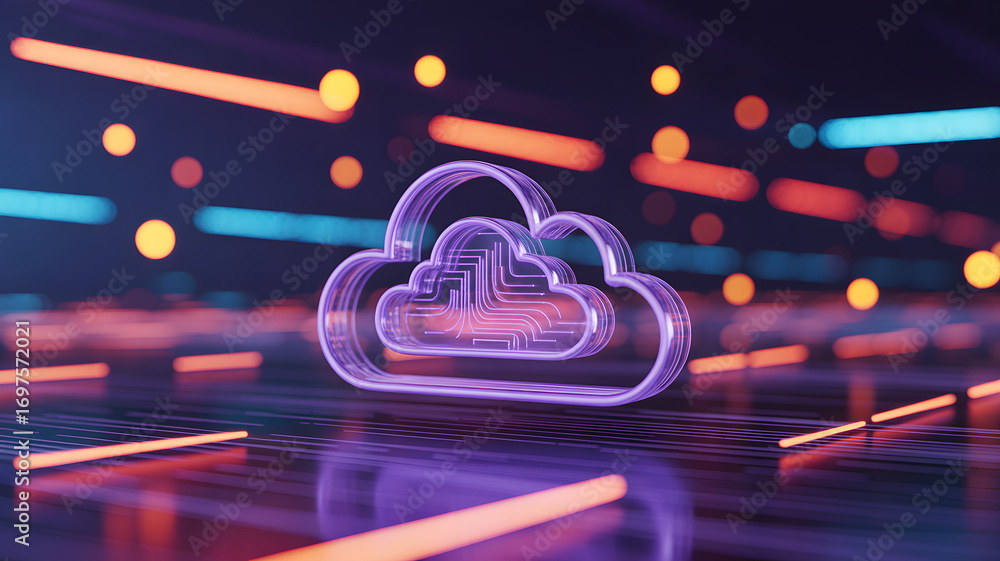Poster digital cloud computing: a mesmerizing display of cloud icon enveloped in a futuristic aura, accentu