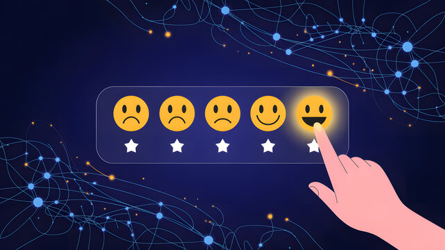 Customer Experience Evaluation: A conceptual digital representation showcasing the dynamics of customer feedback via an interactive interface, inviting the viewer to connect with the concept.