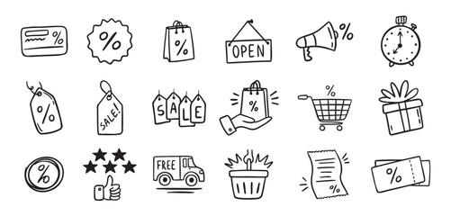 Loyalty card hand drawn doodle element icons. Symbol for Loyalty card, incentive program outline illustration icon