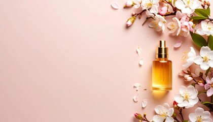 Elegant presentation of chrism oil with blossom accents on soft backdrop
