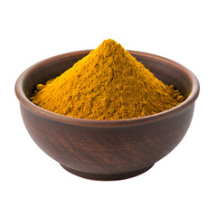 Ceramic bowl with neatly arranged curry powder mound, transparent background