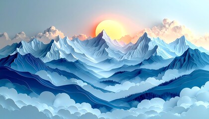 Sunrise over a sculpted mountain range